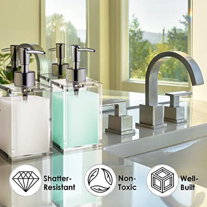 Clear Acrylic Reusable Kitchen & Bathroom Hand Sanitizer Dispenser with Rust Proof Stainless Steel Pump, Square Soap Dispenser Set | 12 oz - style: 2 Pack / Soap Dispenser