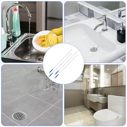 4 Packs Snake Drain Hair Removal Tools, 17.7" Long Flexible Drain Cleaning Brush, Sewer Drains Brush, Drains Clog Remover, Shower Clog Remover for Curved Pipes and Slim Holes