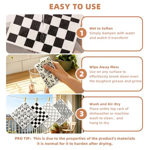4 PCS Swedish Dishcloths, Geometric Pattern Reusable Kitchen Dish Cloths, Super Absorbent Cellulose Sponge Cloths, Odor Resistant, Dishwasher Safe & Multi-Purpose Cleaning Cloths - color: Geometric Pattern