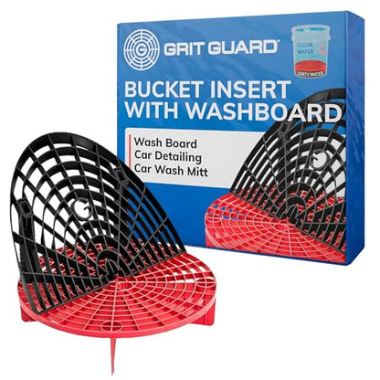 The Original Grit Guard Bucket Insert with Washboard Combo | Removes Dirt from Wash Mitt for Detailing | Car Wash Bucket Insert & Washboard | Black/Red - Made in the USA - color: Black/Red