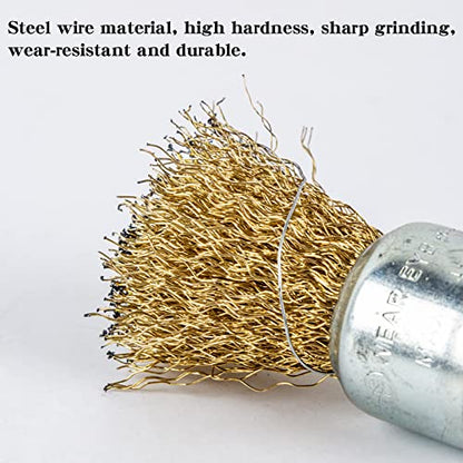 Brass Coated Wire End Brush Set,Wire Brush for Cleaning Rust Stripping Paint Removal Deburring,6mm Shank for Drill (15pack)