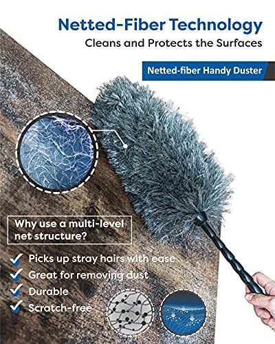 Feather Duster Kit with 5.6ft Extension Pole, 4 Dusting Brush for Cleaning Home Wall Ceiling Fan Cobweb, Microfiber Static Washable Dusters, Black Dark Gray