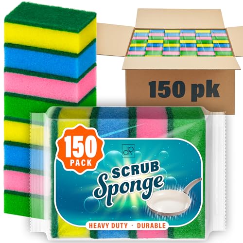 DecorRack 150 Count Non-Scratch Cleaning Scrub Sponges, Dual-Sided Heavy Duty Kitchen Sponges for Dishes, Cleaning Household, Bathroom, Car Wash - Multicolor (Pack of 150) - color: Multicolor, size: Pack of 150