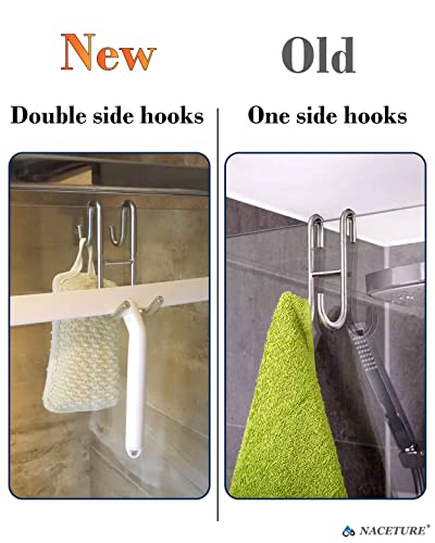 NACETURE Double Shower Door Hooks - Shower Hook Over The Door Towel Hook for Frameless Glass, Bathroom Hooks for Squeegee Rack, Robe, Organize (2 Pack) - style: Clear 2 Pack