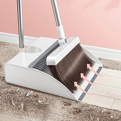 Broom and Dustpan Set, Multi Functional Folding Broom with Dust Pan with Long Handle Combo Set for Office and Home Standing Upright Sweep Use with Lobby Broom