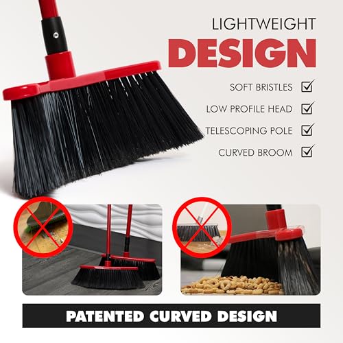 with Dustpan Combo Set, 16-Inch Curved Head, Pack of 2 | 52" adjustable telescopic handle, soft PVC bristles, indoor outdoor kitchen sweep, clears pet hair, dust, debris