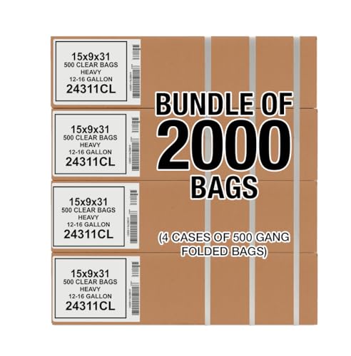 Aluf Plastics 16 Gallon Clear Trash Bags - (Huge 2000 Pack) - 24" x 31" - 1 MIL - Heavy Duty Industrial Liners Clear Garbage Bags for Recycling, Contractors, Storage, Outdoor - style: 12-16 Gal, 1 Mil, 2000 Count