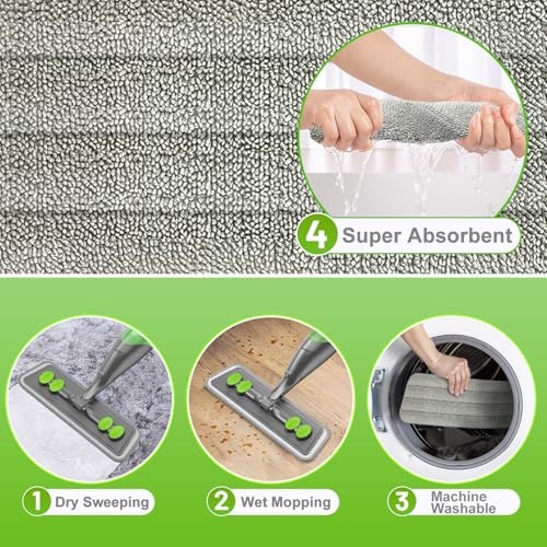 Spray Mop for Floor Cleaning - Wet Dry Mops for Multi-Surfaces | 3 Microfiber Washable Pads Compatible With Swiffer Powermop, 500+ ML Refillable Bottle, 360° Swivel Head, Grey Green - color: Gray Green