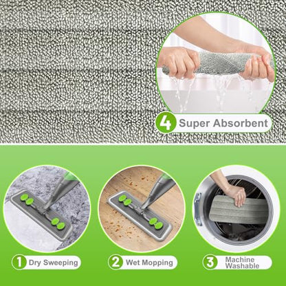 Spray Mop for Floor Cleaning - Wet Dry Mops for Multi-Surfaces | 3 Microfiber Washable Pads Compatible With Swiffer Powermop, 500+ ML Refillable Bottle, 360° Swivel Head, Grey Green - color: Gray Green