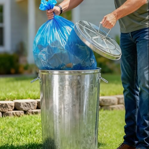 Plexon 20 Gallon Metal Trash Can with Lid Outdoor Large Trash Bin Galvanized Steel Garbage Can for Farm Garage Patio Ash Bucket Bird Seed Storage Can Heavy Duty Round Container, 2 Pack