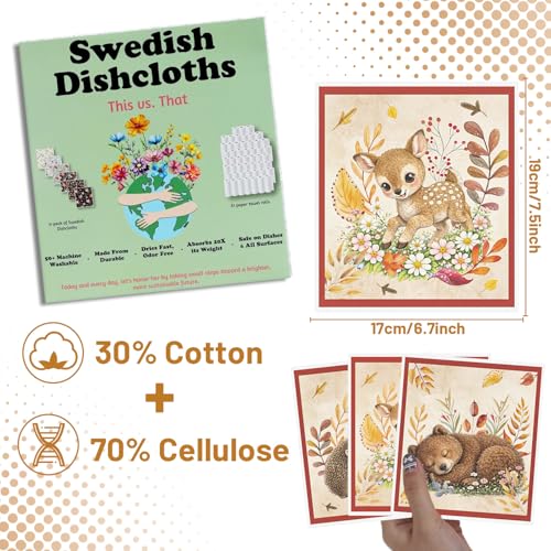 Reusable Swedish Dishcloths for Kitchen, 6PCS Cute Animals Cellulose Sponge Paper Towels Washable, Absorbent Fast Drying Swedish Dish Cloth for Home Cleaning - style: Animals