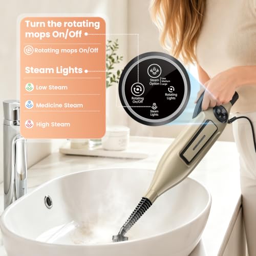 DEVOAC VM6 Scrubbing Steam Mop with Rotating Mop Pads, 10 in 1 Steam Mop, Lightweight Spin Mop & 3 Steam Modes for Hard Floor Laminate Marble Floors (Auster) - color: Auster