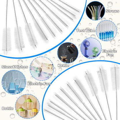 Ixiaoyoo Cleaning Brushes Set, 10 Pieces 8 Inch Nylon Tube Brush + 60 Inch Flexible Long Drain Brush, Hose Pipe Brush, Suitable for Home Kitchen, Bathroom, Fish Tank, Water Pump Accessories (White) - color: White Cleaning Brush Set