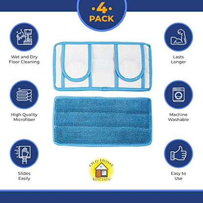 Microfiber Reusable Mop Pad | Durable Machine Washable Floor Cleaning Pads | Swiffer Compatible Dry Mop Pads (4 Pack) - size: 4 Count (Pack of 1)