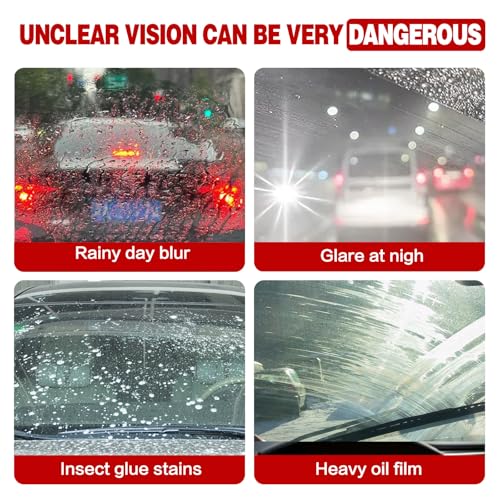 Oil Film Cleaning Brush for Car Windows, 2026 Upgraded Clear Vision Windshield Cleaner with Anti-Rain Coating, Improving Clarity & Safer Driving, Kit with Supplements & Towel, 2 pcs(Red)