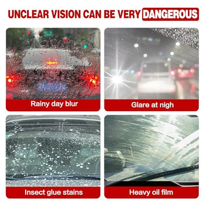 Oil Film Cleaning Brush for Car Windows, 2026 Upgraded Clear Vision Windshield Cleaner with Anti-Rain Coating, Improving Clarity & Safer Driving, Kit with Supplements & Towel, 2 pcs(Red)