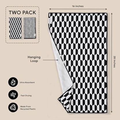 RECYCO Waffle Kitchen Towel Set of 2 - Quick Dry Microfiber Sustainable Dish Towels - Ultra Absorbent Reusable Cleaning Tea Towels - Lightweight Hand Towels,16”x 28”, Black & White Mirage - color: Black & White Mirage