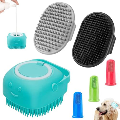 Comotech 6PCS Dog Bath Brush & Dog Toothbrush | Adjustable Handle Shampoo Brush & Scrubber for Short & Long Haired Dogs & Cats | Effectively Solve Odor & Stain Removal Problems (Black Gray Blue) - color: Black Gray Blue
