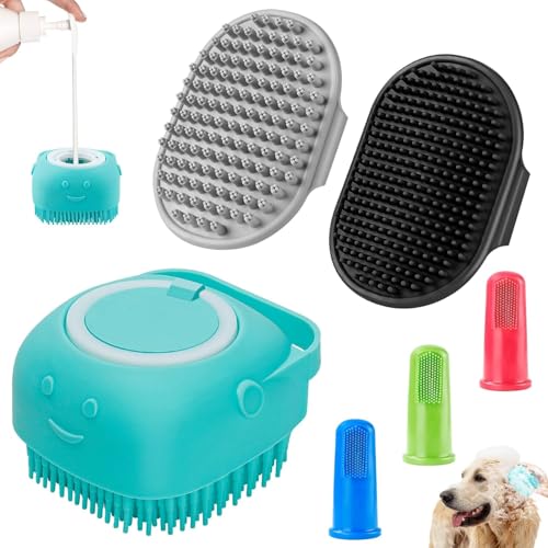 Comotech 6PCS Dog Bath Brush & Dog Toothbrush | Adjustable Handle Shampoo Brush & Scrubber for Short & Long Haired Dogs & Cats | Effectively Solve Odor & Stain Removal Problems (Black Gray Blue) - color: Black Gray Blue