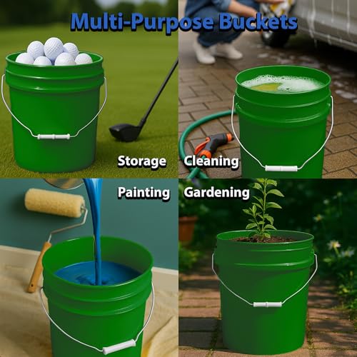 MKS Plastics 5-Gallon Bucket with Airtight Lid – Made in USA, Food Grade BPA Free Plastic, Heavy Duty Multi-Use, Metal Handle with Grip, Stackable Storage – Green, 3 Pack - color: Green, size: 3