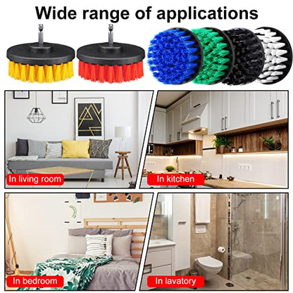 6 Pcs Drill Brush Attachment Power Scrubber Cleaning Kit Multi Purpose Drill Brush Set Drill Scrubber Brush Kit Cleaning Brushes for Drill Bathroom Surfaces Tub Grout Shower Kitchen (Multi Colors)