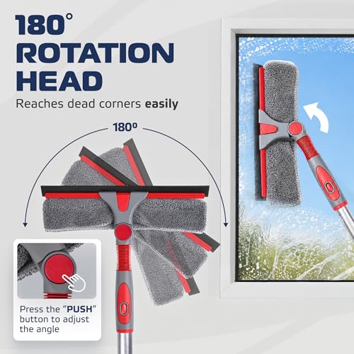 DSV Standard 2-in-1 Window Cleaning Squeegee Kit with 60’’ Extension Pole, Rotatable Bendable Head, Microfiber & Chenille Pads, Window Cleaner Tool for Indoor/Outdoor, High Windows, Shower and Car