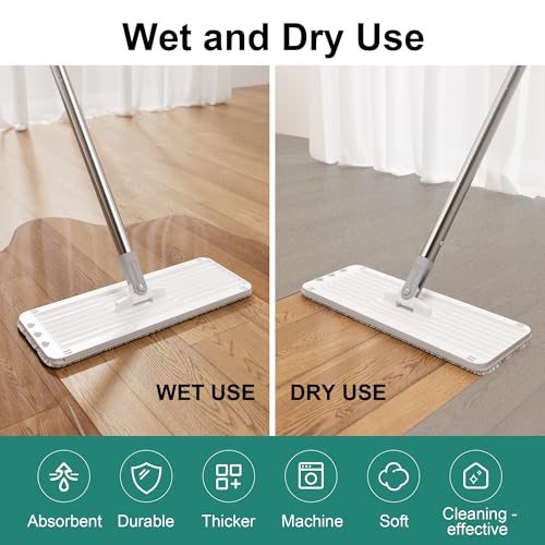 Microfiber Mop Pads, Reusable Mop Pads for Wood Floor, Compatible with JOYMOOP Mop and Bucket Set, Wet Pads Refill - 4 Pack - color: 4 Pcs 13" - 2 Grey + 2 Stripe