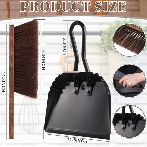 SiliFine 4 Pcs Dustpan and Brush Set 12" Heavy Duty Metal Dust Pan with Handle Brush Set Hand Mini Dust Pan Small Broom and Dustpan for Kitchen Cleaning Car Sofa Desk Home Keyboard Desk Pet