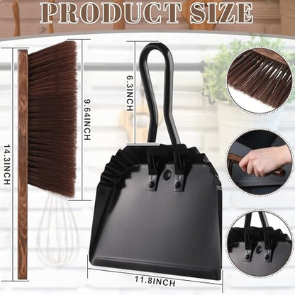 SiliFine 4 Pcs Dustpan and Brush Set 12" Heavy Duty Metal Dust Pan with Handle Brush Set Hand Mini Dust Pan Small Broom and Dustpan for Kitchen Cleaning Car Sofa Desk Home Keyboard Desk Pet
