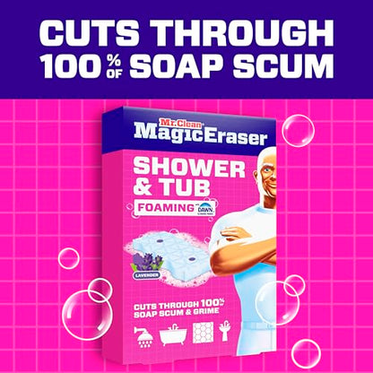 Mr. Clean Magic Eraser Sponge, Bathroom, Shower, Tub Cleaner, Soap Scum Remover, Bathroom Cleaning Supplies, Dawn Cleaning Power with Lavender Scent, Shower & Tub, 6ct - size: 1 Count (Pack of 6), style: Upgraded Version