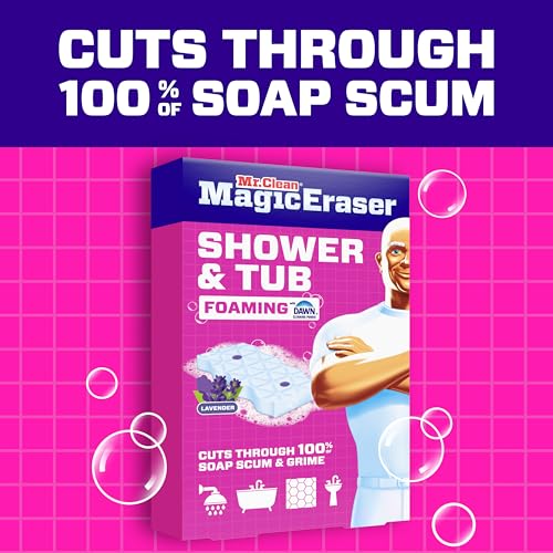 Mr. Clean Magic Eraser Sponge, Bathroom, Shower, Tub Cleaner, Soap Scum Remover, Bathroom Cleaning Supplies, Dawn Cleaning Power with Lavender Scent, Shower & Tub, 8ct - size: 1 Count (Pack of 8), style: Upgraded Version