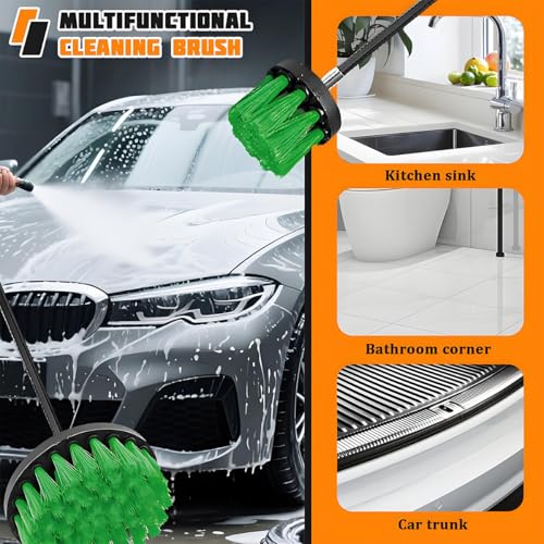 4PCS/Set Car Drill Brush Attachment Set, Vehicle Drill Scrub Brushes Kit with Extended Long Rod, Automotive Power Cleaning Scrubber Accessories, Universal for SUV, Sedan, Truck (Green) - color: Green