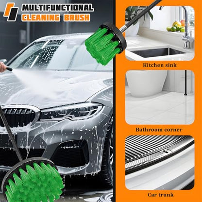 4PCS/Set Car Drill Brush Attachment Set, Vehicle Drill Scrub Brushes Kit with Extended Long Rod, Automotive Power Cleaning Scrubber Accessories, Universal for SUV, Sedan, Truck (Green) - color: Green