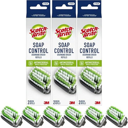 Scotch-Brite Soap Control Dishwand Brush Refills, Non-Scratch Scrub Brush Heads, Durable & Odor-Resistant, 3 Count (6 Total Refills) - size: 3 Count (6 Total Refills)