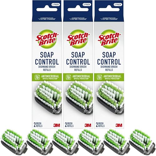 Scotch-Brite Soap Control Dishwand Brush Refills, Non-Scratch Scrub Brush Heads, Durable & Odor-Resistant, 3 Count (6 Total Refills) - size: 3 Count (6 Total Refills)