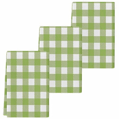 Farmhouse Buffalo Plaid Green Kitchen Towel Set of 3, Absorbent Microfiber Hand Towels for Kitchen Bathroom Bar Decorative Check Country Ultra Soft Resuable Cleaning Cloths Washable Fast Drying - size: 3PCS-18" x 28"