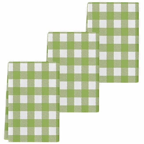 Farmhouse Buffalo Plaid Green Kitchen Towel Set of 3, Absorbent Microfiber Hand Towels for Kitchen Bathroom Bar Decorative Check Country Ultra Soft Resuable Cleaning Cloths Washable Fast Drying - size: 3PCS-18" x 28"