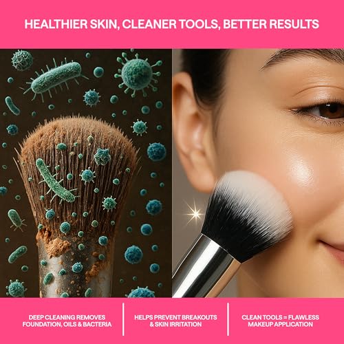 Electric Makeup Brush Cleaner – Automatic Brush Washer for Brushes & Sponges, USB Rechargeable Cleaning Machine with Silicone Disk, Portable Holder Stand (Pink) (Light Pink)