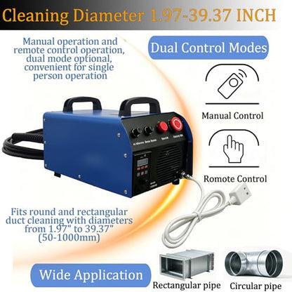 TECHTONGDA 110V/220V Portable Air Duct Cleaning Machine for Pipe Diameter 1.97"-39.37", Max Sweeping Length 98ft/time, Duct Pipe Cleaning Equipment with Rotary Brush, Industrial Air Vent Cleaner