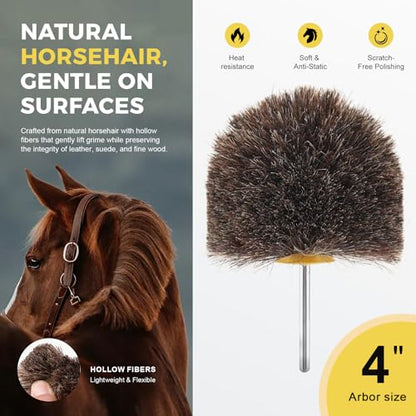 Bacar 4" Horsehair Polishing Wheel for Drill - Shoe & Leather Buffer Attachment, Soft Bristle Brush for Boots, Car Interior & Wood Care - style: Round Head