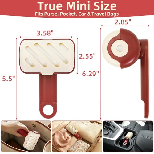 Mini Reusable Lint Roller 2 Pack, Washable Gel Sticky Lint Roller for Pet Hair, Travel Size Portable Lint Roller with 360° Rotating Handle & Large Hanging Hole, Beige