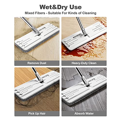 JOYMOOP Wall Mop and Bucket Set, Hands-Free Flat Floor Mop with 3 Washable Microfiber Pads, Wet and Dry Use, Ideal for Home and Commercial Floor Cleaning - color: White Lite133