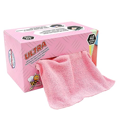 Microfiber Cleaning Cloth, Lint-Free Shop Towels Reusable, Bulk Rags in a Box for Home, Kitchen and Car, 8 Inch x 8 Inch,40 Pack with Box (Pink) - color: Pink