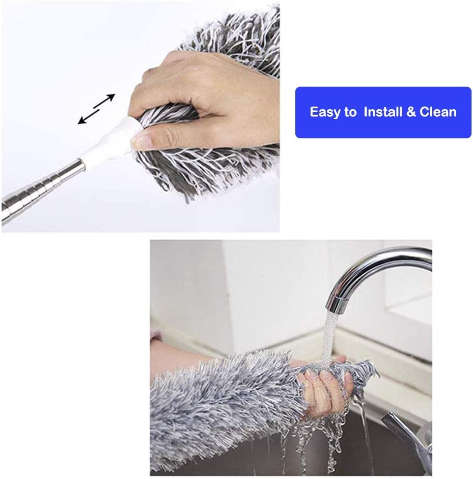 Lomida Microfiber Duster with Extension Pole(Stainless Steel), Extra Long 100 inches, with Bendable Head, Extendable Duster for Cleaning High Ceiling Fan, Interior Roof, Cobweb, Gap Dust Wet or Dry