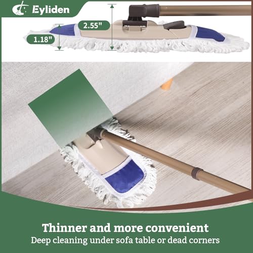 Eyliden Dust Mop, 2 Microfiber Pads, Home Commercial Cleaning, Quick Swap | 52.6" Adjustable Handle, 360° Swivel, Washable, Wet Dry Mops for Kitchen Hardwood Vinyl Tile Floor Cleaning, Push Dust Broom - color: Blue