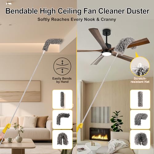 Tiumso Microfiber Feather Duster 5-in-1 Kit, Dusters for Cleaning, Duster with Extension Pole 100 Inches, Cobweb Duster, Microfiber Dusters for High Ceilings and Fans, Blinds, Cars and Furniture - color: A Gray