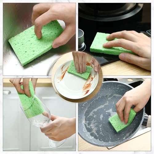 Zhengmy 100 Pieces Sponges Bulk Sponges Kitchen Compressed Sponge Natural Dish Sponge Compressed Wood Pulp Cleaning Without Scratching for Kitchen Bathroom, 3.9 x 2.4 x 0.12 Inch (Green) - color: Green