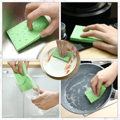 Zhengmy 100 Pieces Sponges Bulk Sponges Kitchen Compressed Sponge Natural Dish Sponge Compressed Wood Pulp Cleaning Without Scratching for Kitchen Bathroom, 3.9 x 2.4 x 0.12 Inch (Green) - color: Green