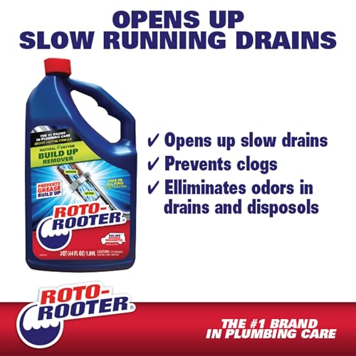 Roto-Rooter Build-Up Remover Drain Cleaner, Enzyme-Based Formula Helps Prevent Clogs and Grease Buildup, Removes Odor, Safe for Septic Systems, Pipes, Toilets, Drains and Sinks, 64 oz (Pack of 2) - size: 3.50 L x 5.75 W x 10.88 H (Pack of 2)