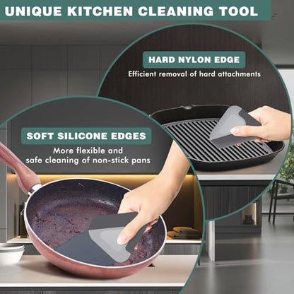 Food Scraper, 2-in-1 Pot and Pan Dish Scraper, Nylon and Silicone, Kitchen Scraper Tools for Cast Iron Skillets, Cookware, Dishes, Pans and Pots, Heat Resistant, Set of 3 - color: Gray